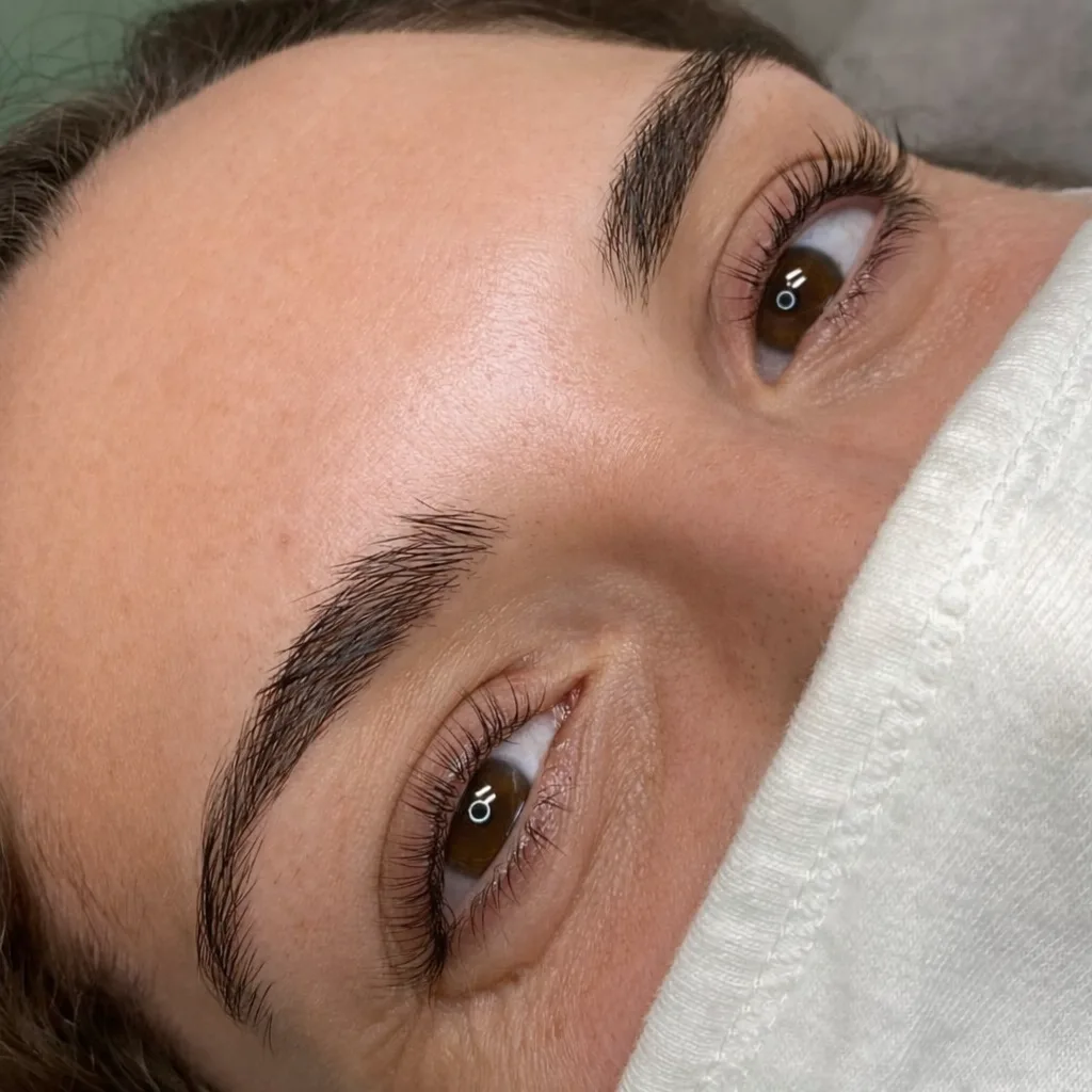 Keratin lash lift and brow lamination seen from the side, K EYELASH & LIFT in Denville, NJ