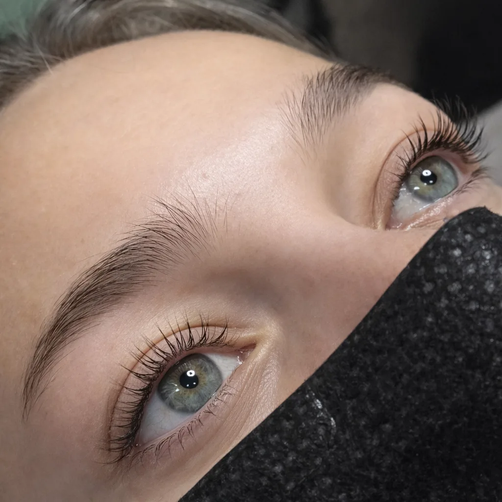 Keratin lash lift on fine natural lashes, no extensions added, K EYELASH & LIFT in Denville, NJ
