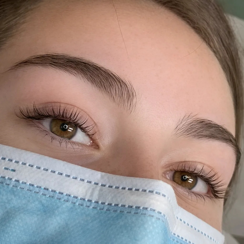 Keratin lash lift and shaped brows, close-up of both eyes, K EYELASH & LIFT in Denville, NJ