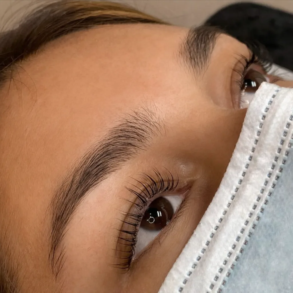 Lash extensions in profile, individual fibers visible along the lash line, K EYELASH & LIFT in Denville, NJ